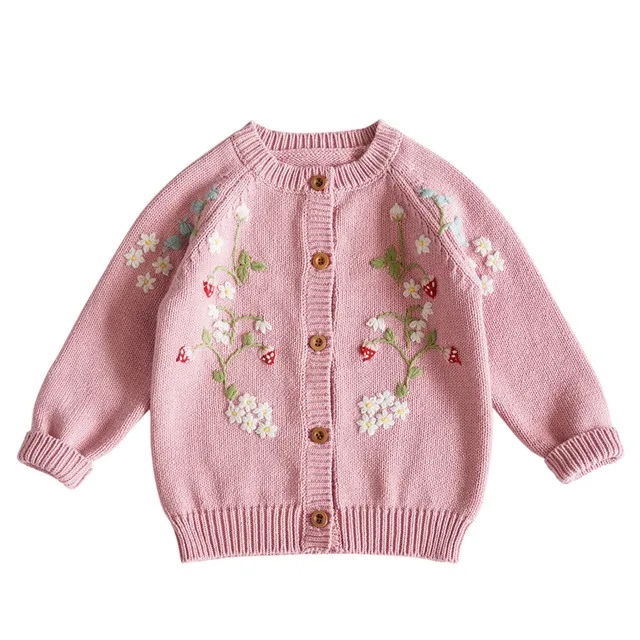 1Pcs Custom Logo RTS Autumn Baby Infant Clothes Long Sleeve 100% Cotton Floral Girls Toddler Knit Cardigan