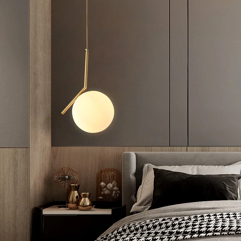 Nordic copper restaurant bar desk lamp simple creative and individual bedroom bedside lamp single head glass ball pendant light