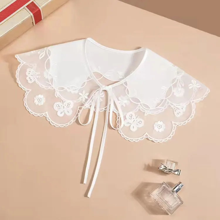 custom Clothing accessories neck white embroidered flower designs elegant women girls detachable lace shawl fake collar