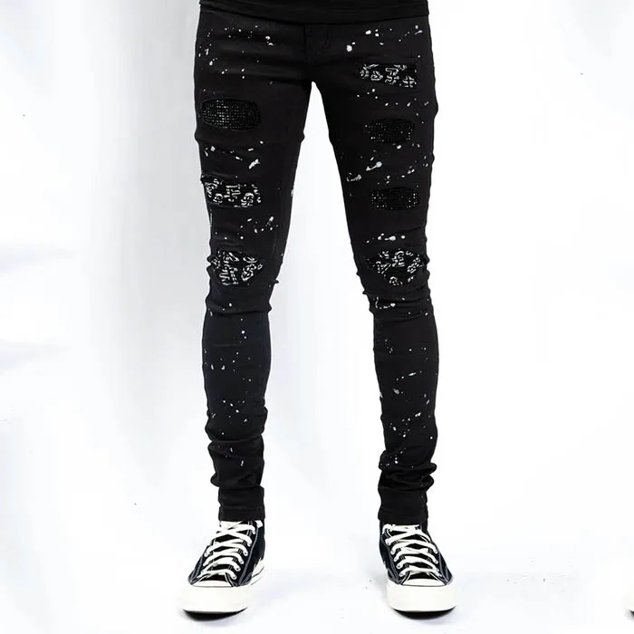 slim fit man clothes custom trousers distressed denim biker pants men designers black ripped jeans