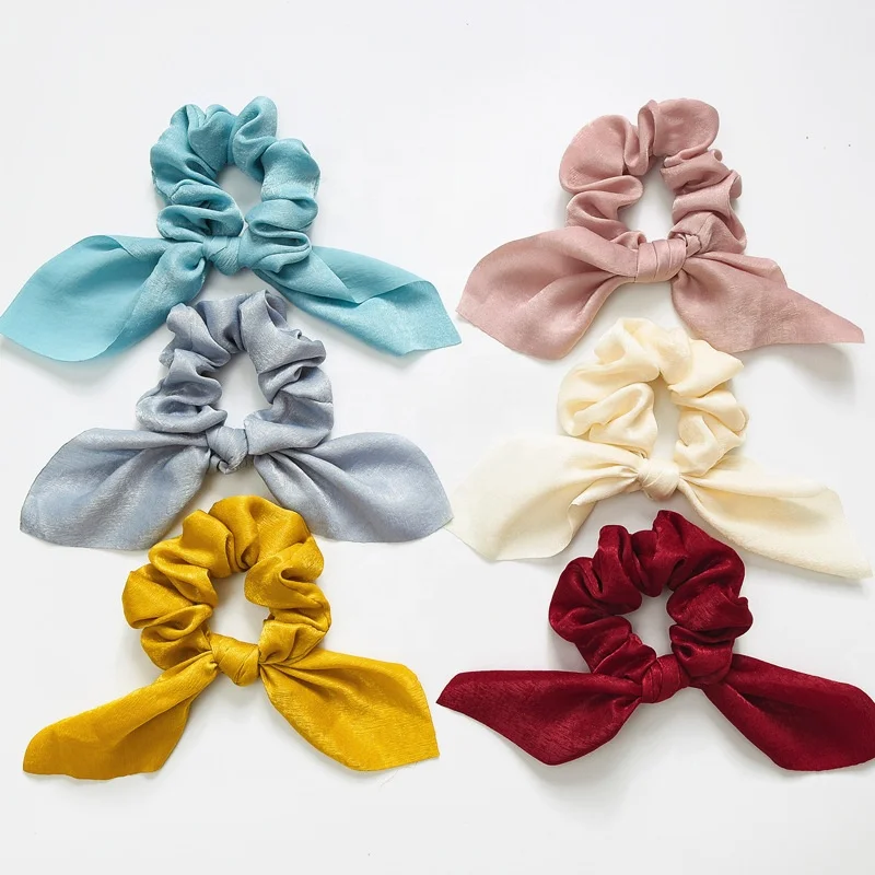 Ribbon Hair Loop Solid Color Rabbit Ear Headband Elastic Hair Band silk hair scrunchies