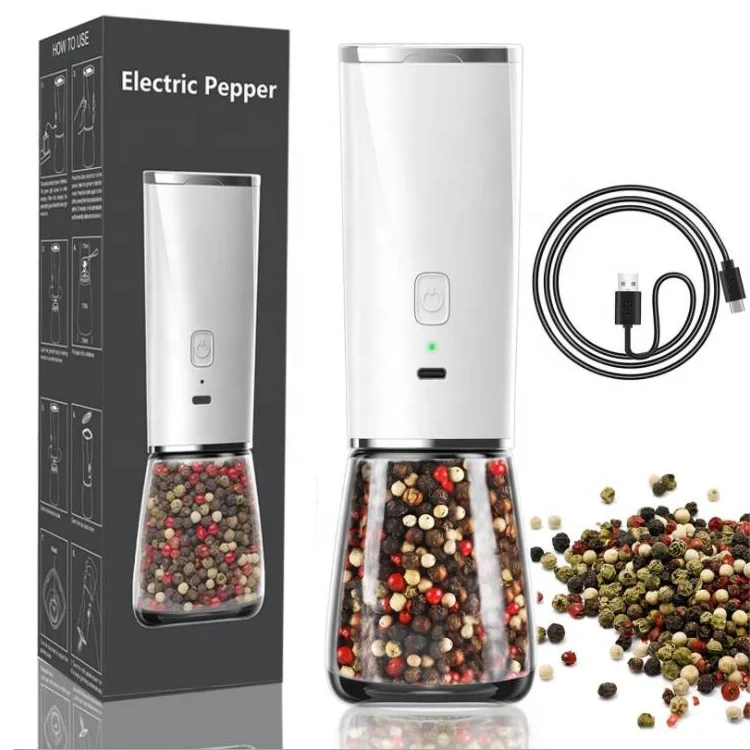 2022 New Design 170ML USB Gravity Charging Salt Pepper Grinder Bottle with Adjustable Coarseness