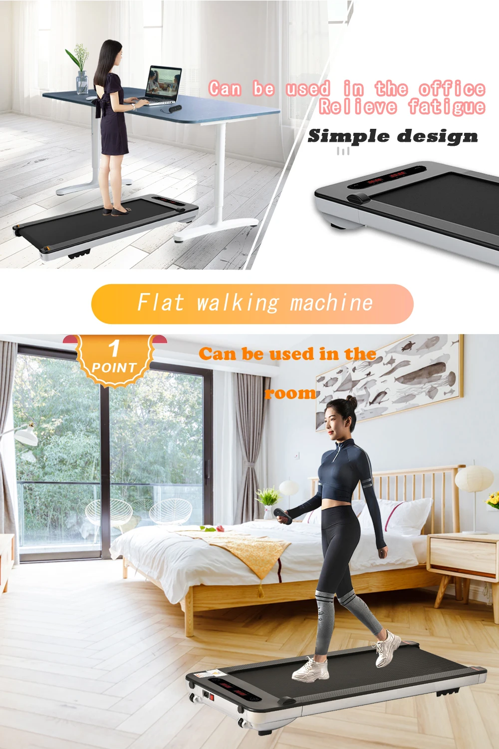 Portable Walking Machine Under Desk Electric Treadmill with Bluetooth Audio Speakers Jogging Walking Treadmill for Home