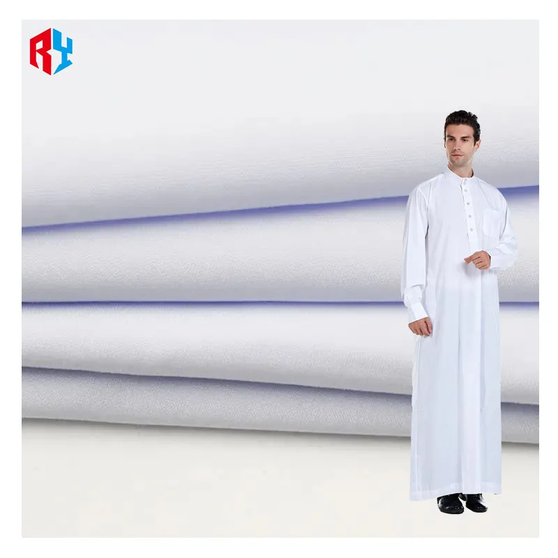 Hot Sale White Toyobo Thobe Fabric 100 Spun Polyester Woven Plain Fabric for Arab Fabric Men
