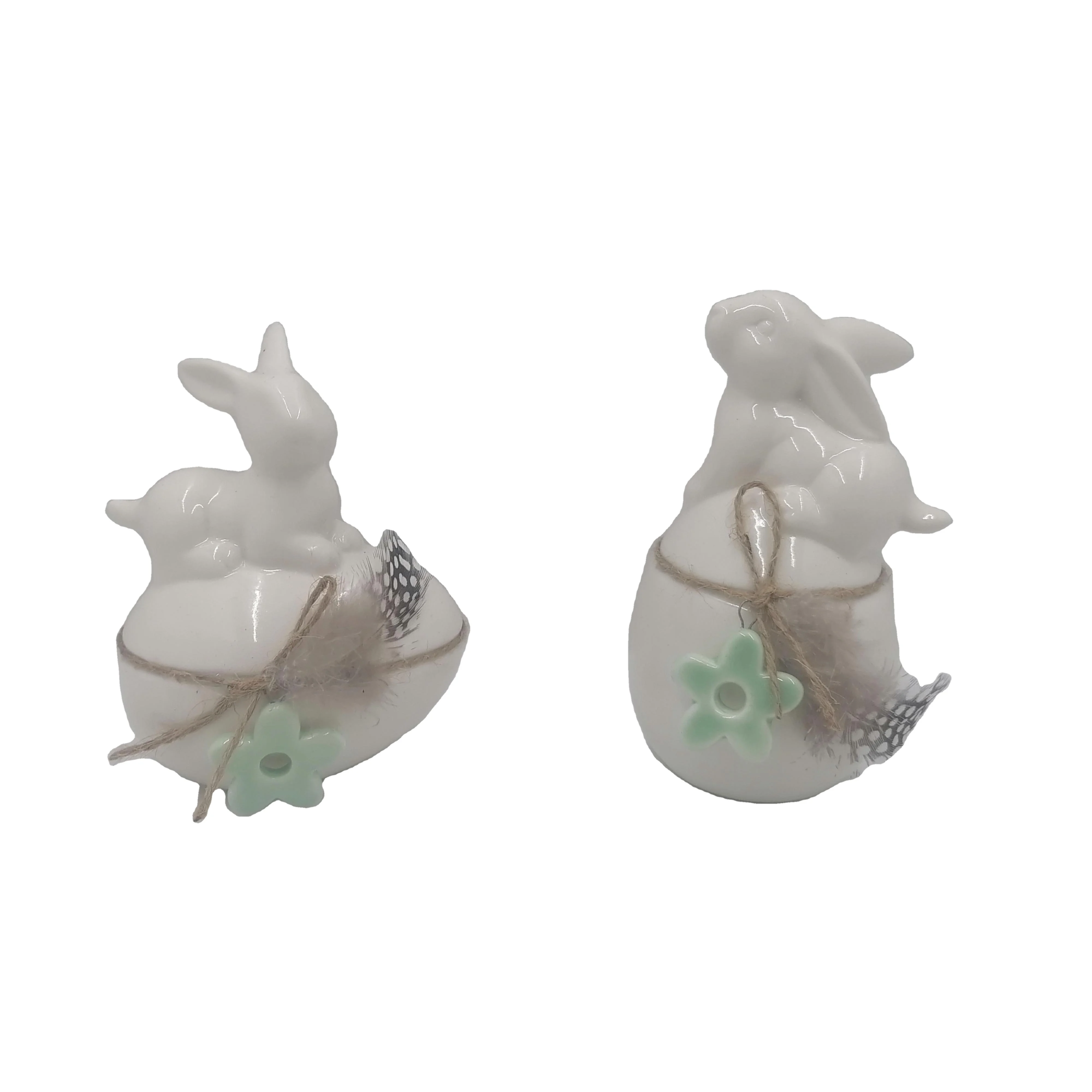Customized modern ornament accessories Ceramic white rabbit with ball Sculpture animal figurine