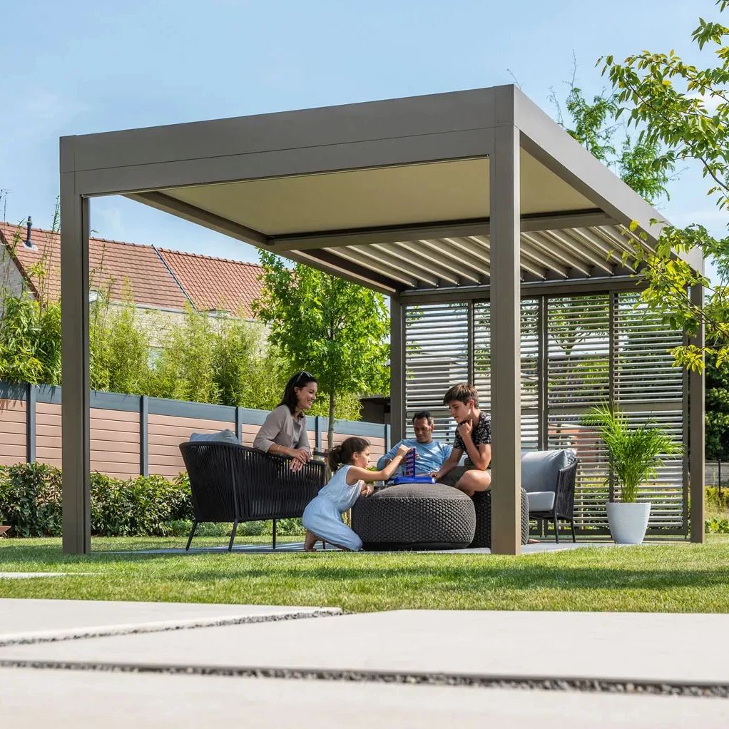 High quality custom remote control electric pergola cover louver telescopic adjustable  garden pavilion sun protection shed