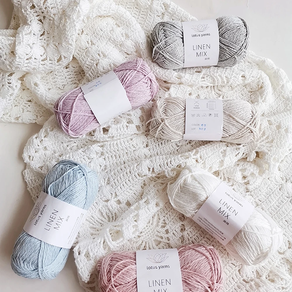 Lotus Yarns Linen Mix 19% Linen 44% Cotton 37% Viscose Soft Blended Yarn for Knitting and Crocheting Tops, Vests, Baby Projects