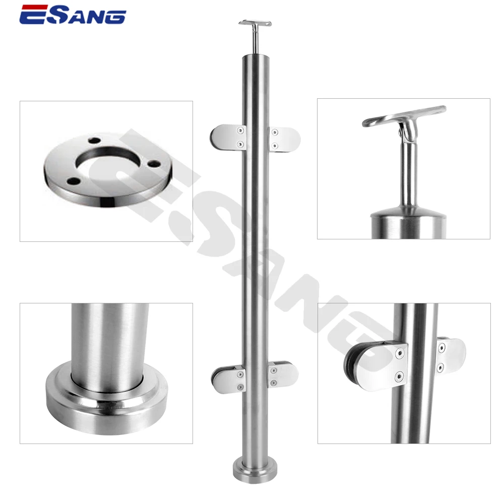 ESANG Inox Railing System House Balcony Design Round Pipe 4Mm Deck Stainless Steel Glass Railing Post