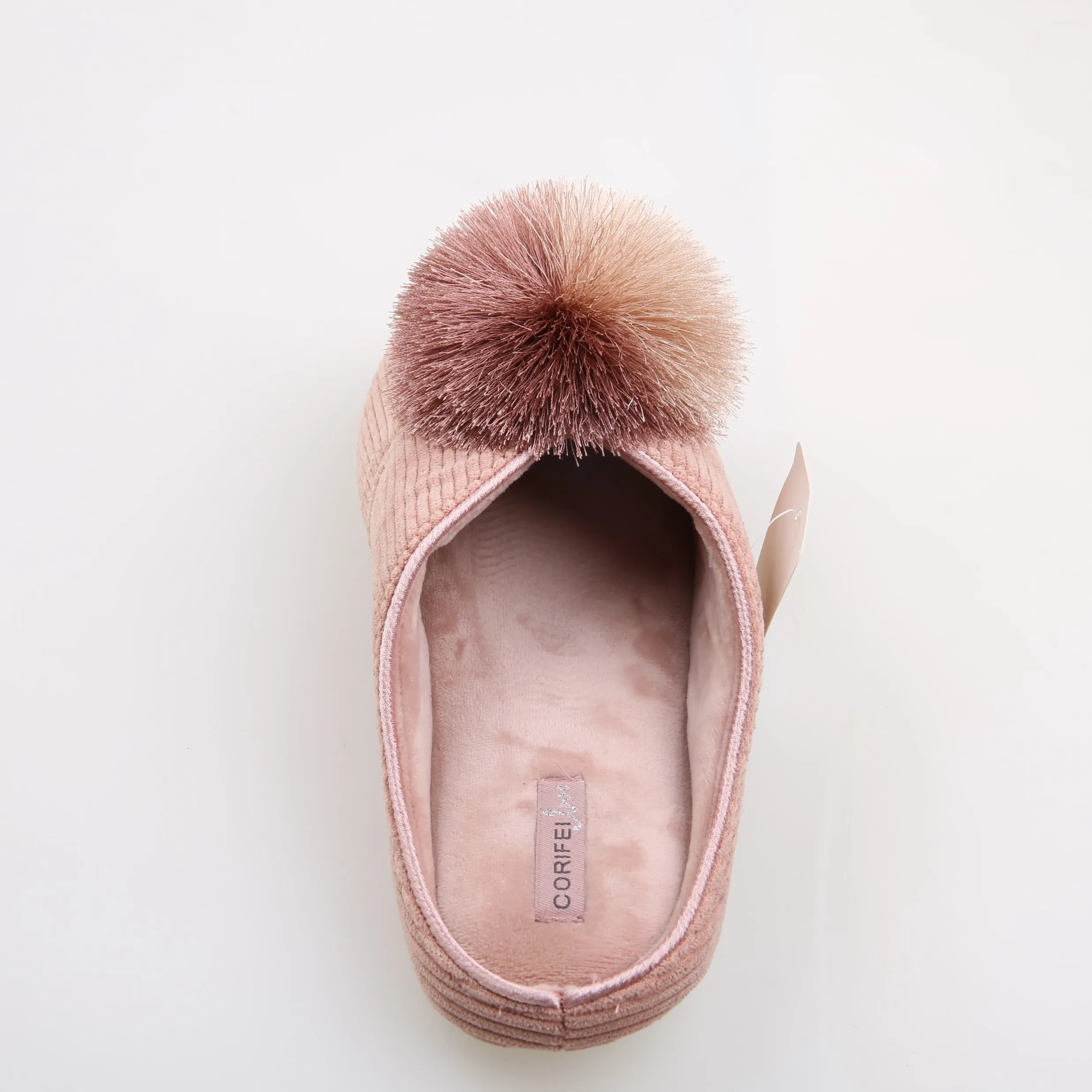 CORIFEI POM POM non slip outsole comfy ladies flat slippers women plush indoor slipper