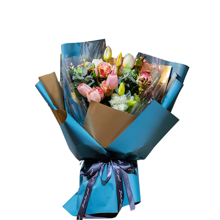 
Double-Sided Color Gold Wrapping Paper Flower Bouquet Plastic Waterproof Florist Paper For Flower 