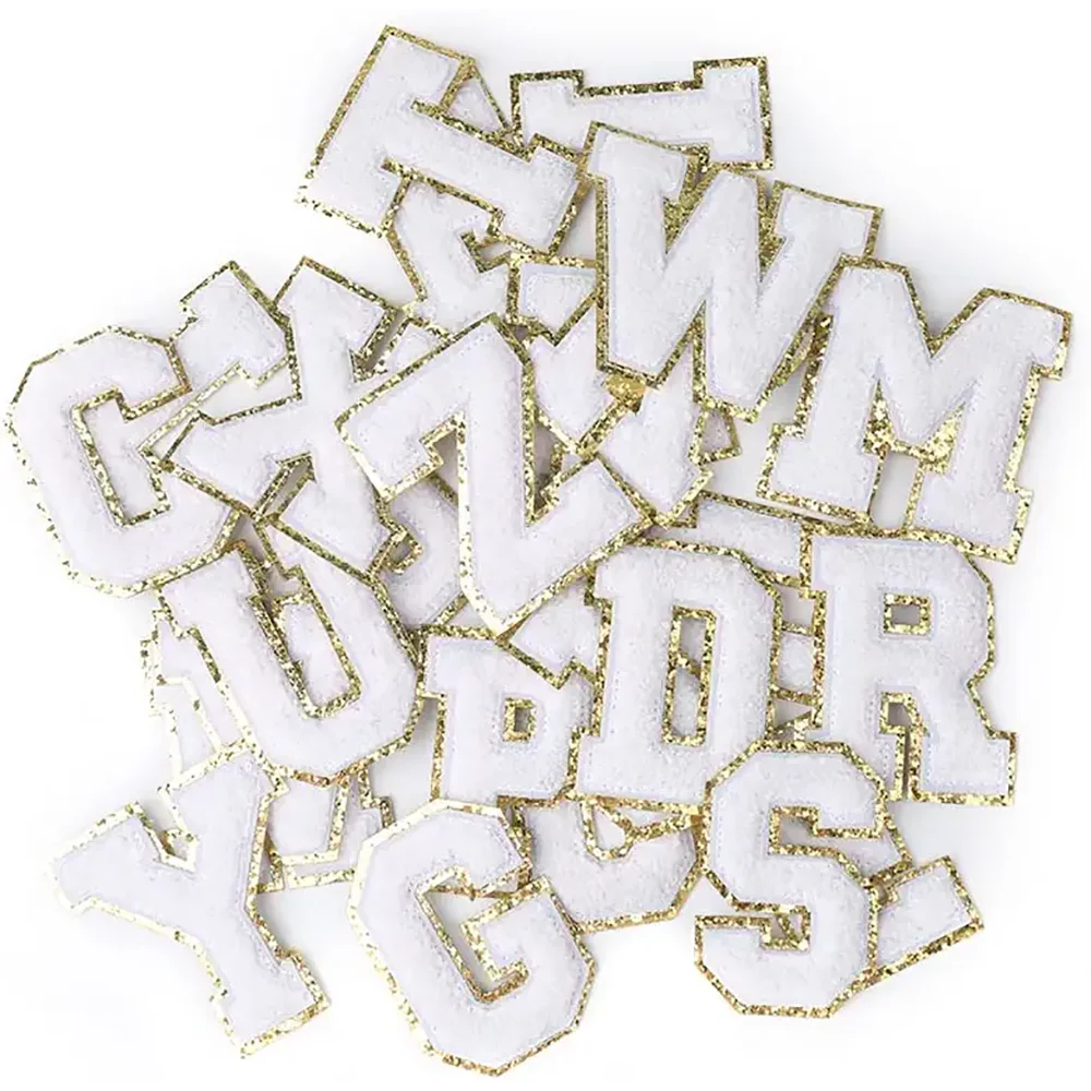 Chenille Letter Alphabet Patch Glitter Fabric Self Adhesive Numbers Chenille Letters Iron on Custom Chenille Patches