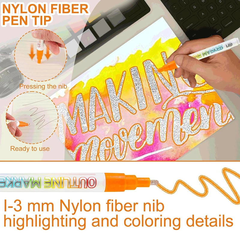 2025 Dual Line 12 Color Outline Markers Hand Painted Manga Drawing Markers Pen Sketch Oily Twin Brush Pen Outline Art Marker Set