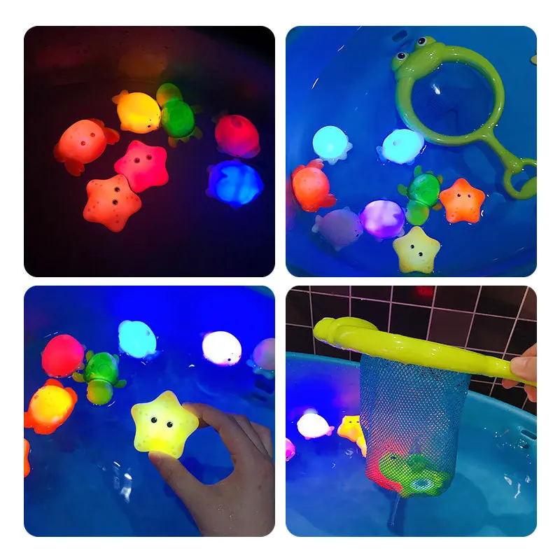 2024 Newest Bathtub Shower Game Animal Cartoon Cute Light Up Kids Small Bath Toys Rubber Bath Toys Floating Kids Water Toys