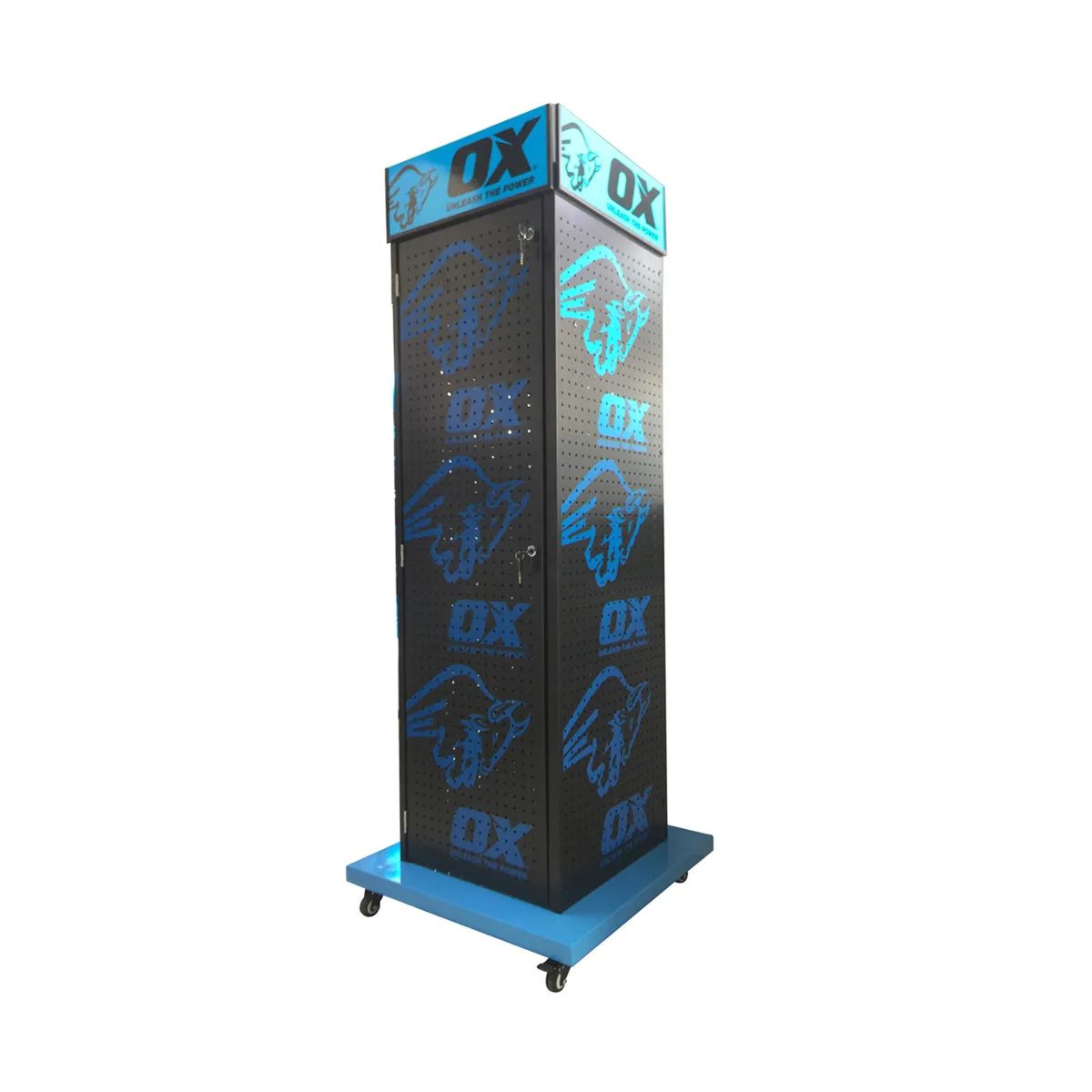 Cabinet Style 4-sided Display Metal Movable Floor Standing Pegboard Hardware Tools Stand Customized for Famous Brand