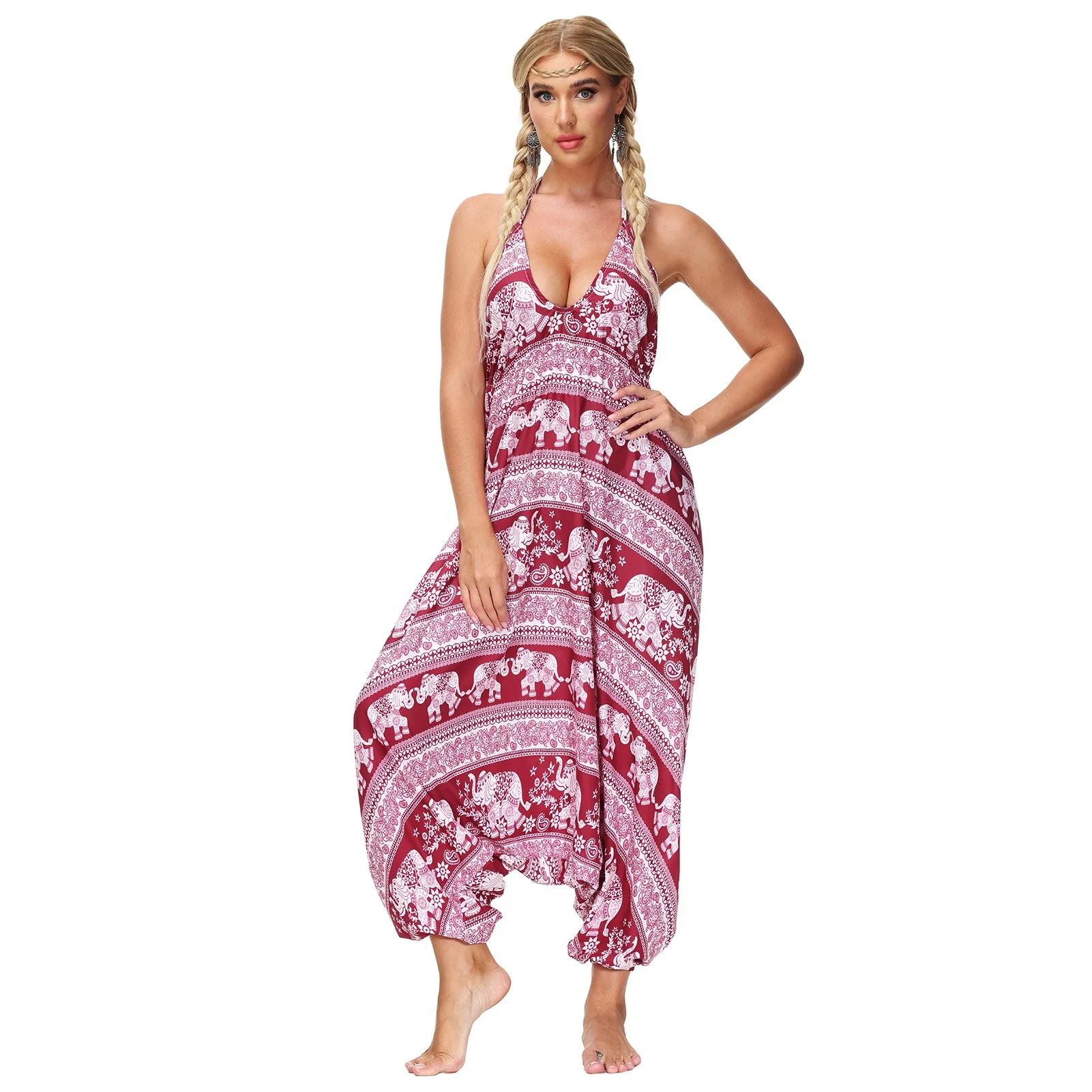 The Latest style loose ankle Spaghetti strap Backless hollow out Lace up Sleeveless female sexy womens rompers and jumpsuit