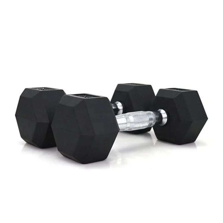 Custom Gym Equipment Black LB Rubber Coated Hex Dumbbell For Power Training