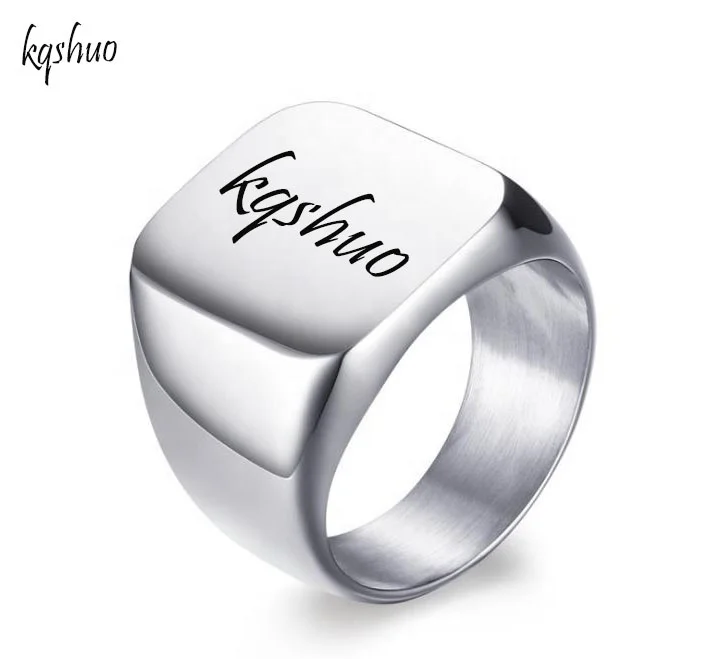 Wholesale Free Logo Custom Your Design Brand Engraving Blank Signet Square Men Ring Jewelry