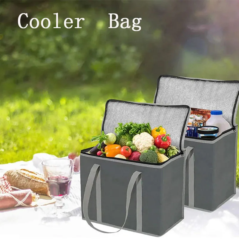 Wholesale Printed Large  Capacity Ice Cooler Lunch Bag Recycle Fabric Zipper Insulated Non Woven Thermal Tote Bags For Outdoor