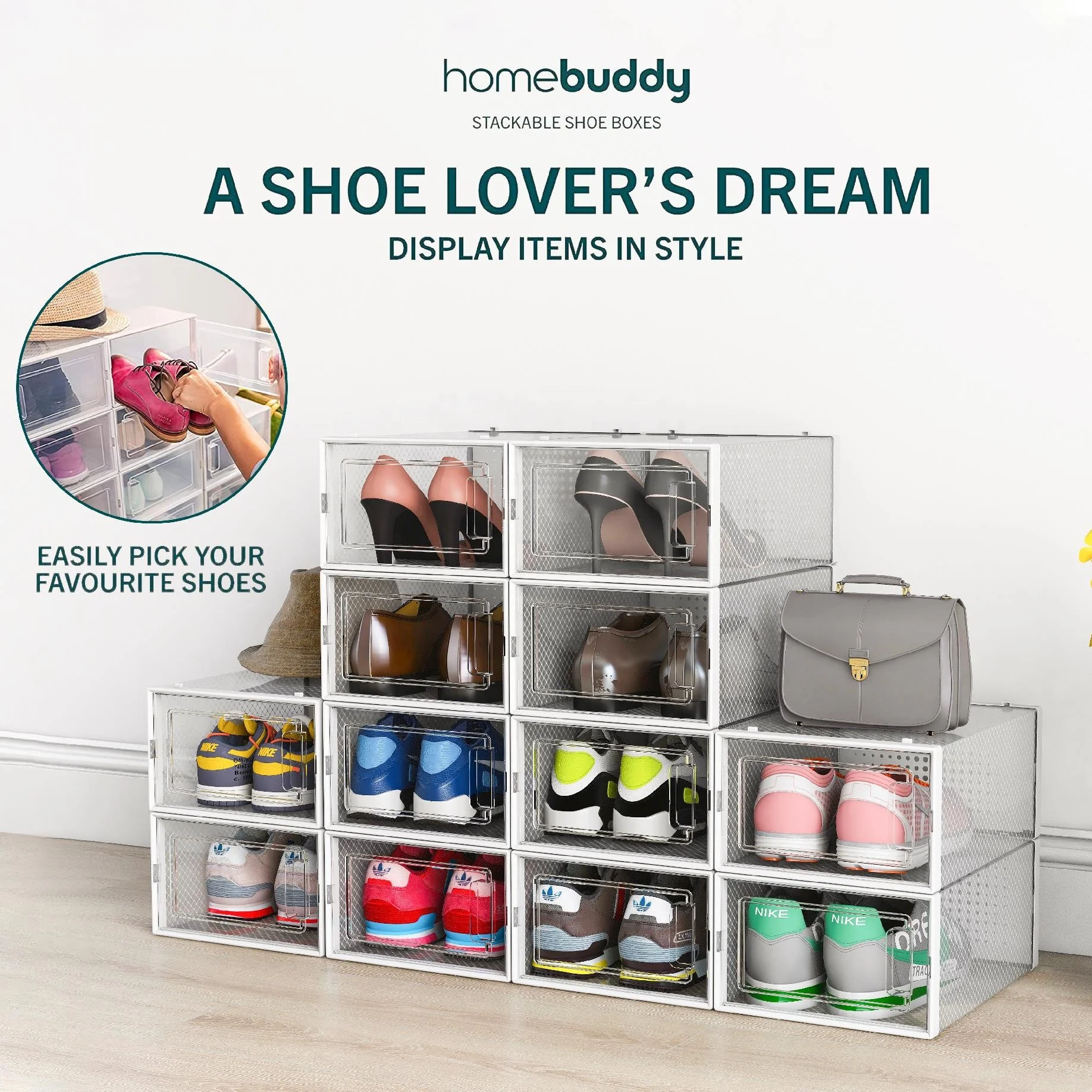 Shoe Box Sneaker Containers Customized Stackable Foldable Transparent Plastic Shoe Box