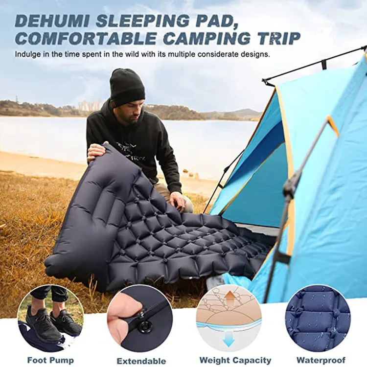 Ultralight Foot Press Inflatable Sleeping Pad For Camping Sleeping Pad TPU Compact Lightweight Sleeping Mat With Pillow And Bag