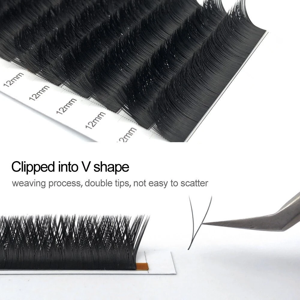 Professional Korean PBT Lash V shape 3D Mink Eyelashes Super Black 12 Lines customization Box V-shaped Eyelash Extension