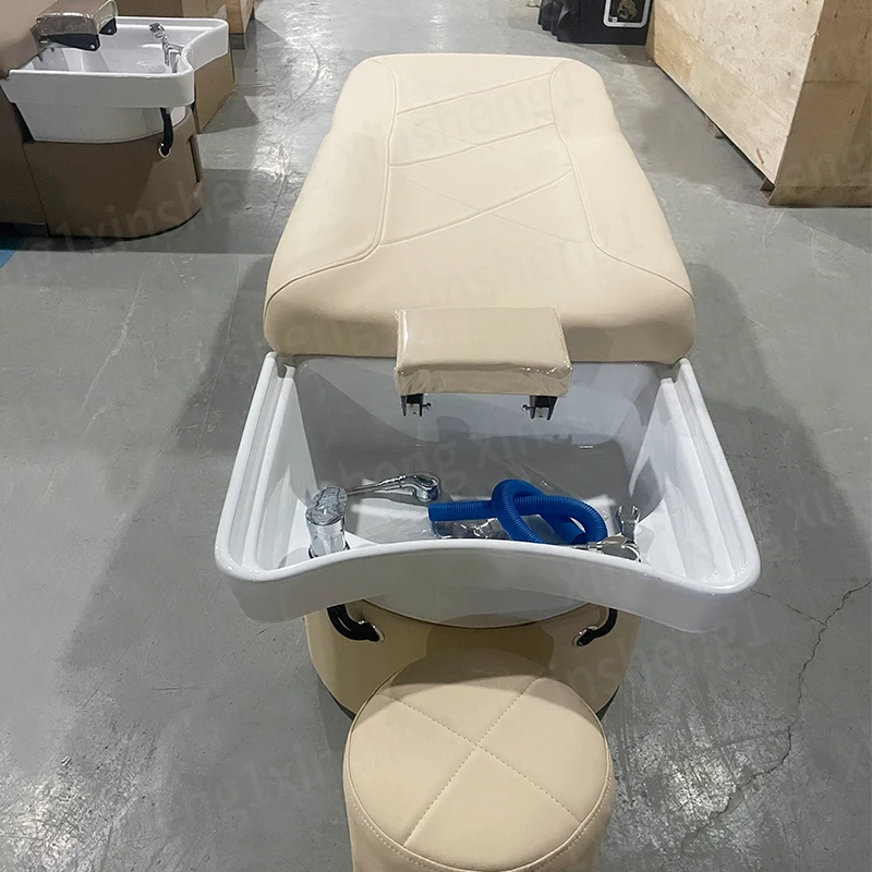 Modern Wholesale Hair Salon Shampoo Bowl Massage Shampoo Chair Salon Furniture Backwash Units Hair Washing Chair with Basin
