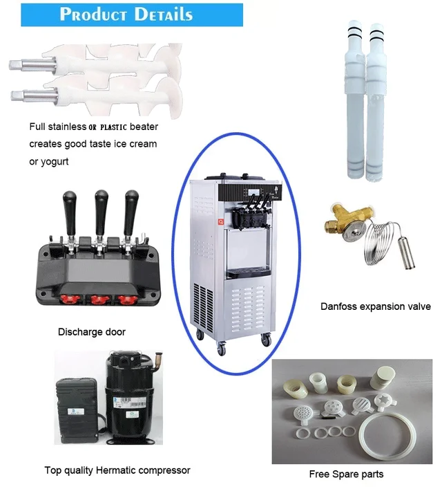 Vertical 3 Nozzles head Self Cleaning Soft Ice Cream Machine Hard  Ice Cream machine Commercial Soft  Italian Ice Cream Maker