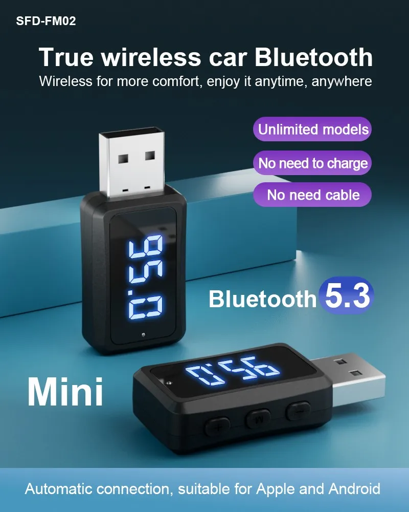 87.5 95.0 108 Receiver Mini USB Power Car Kit Auto Stereo BT 5.3 Wireless Audio Adapter FM Transmitter