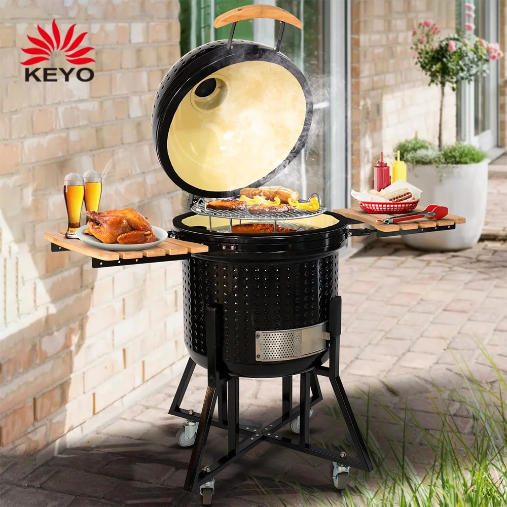Oem Ceramic 24 Inch Grill Bbq Outdoor Smoker Barbecue Charcoal Kamado Grills With Mobile Tripod
