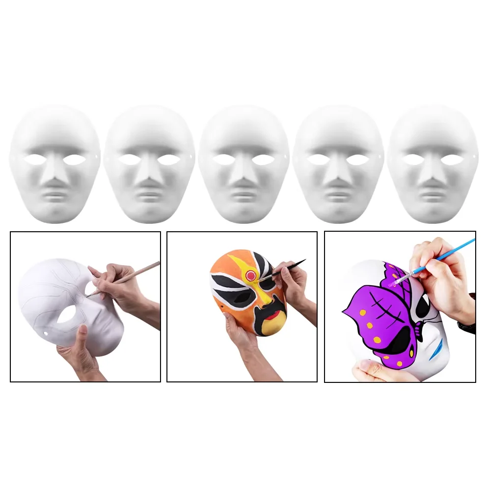 Wholesale White Hand-painted Mask DIY White Craft Mask Pulp Blank Paintable Face Mask With Paint Set for Halloween Costume