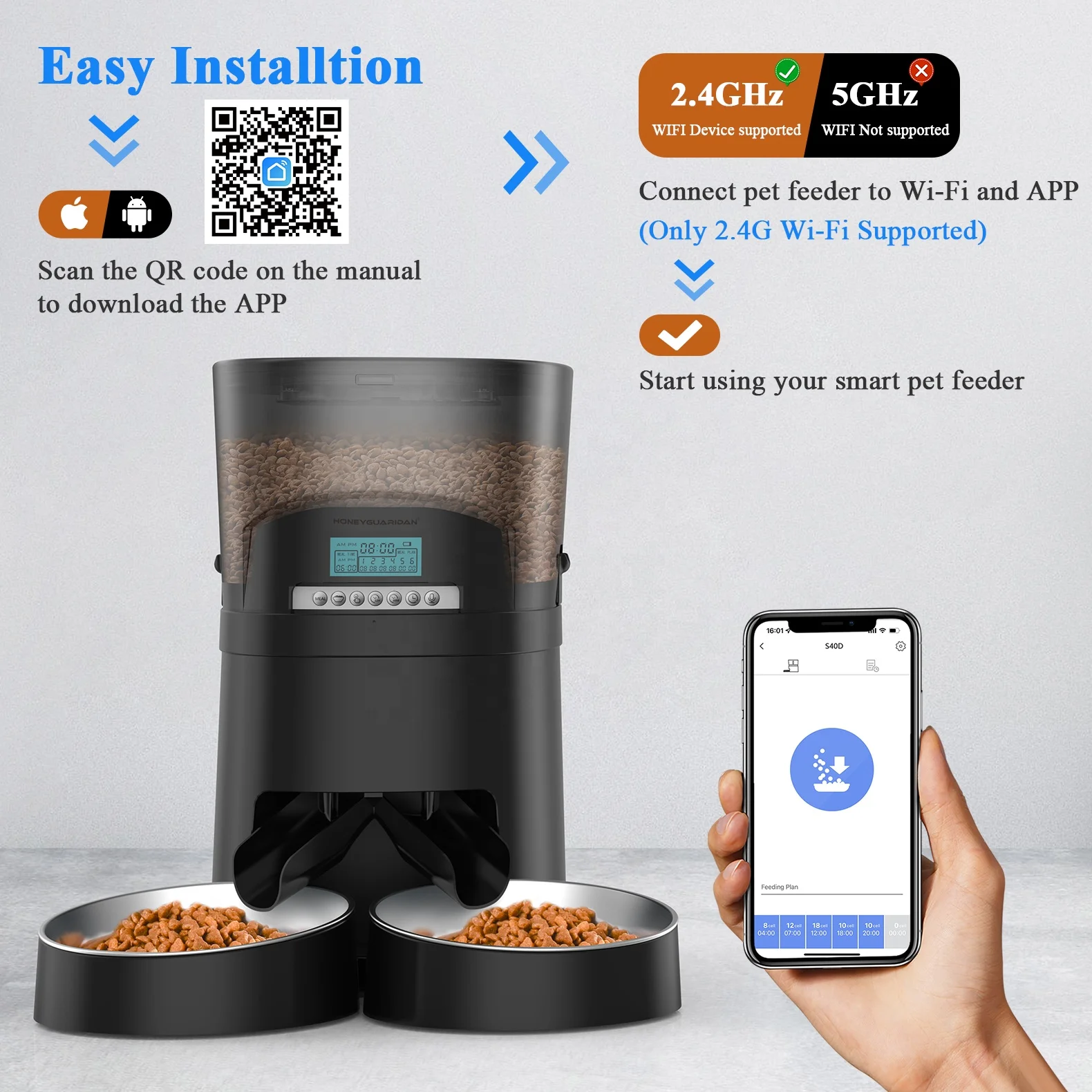 Factory Directly 4L sell Automatic feeding cat with two way splitter for Cats Animals dog food storage container