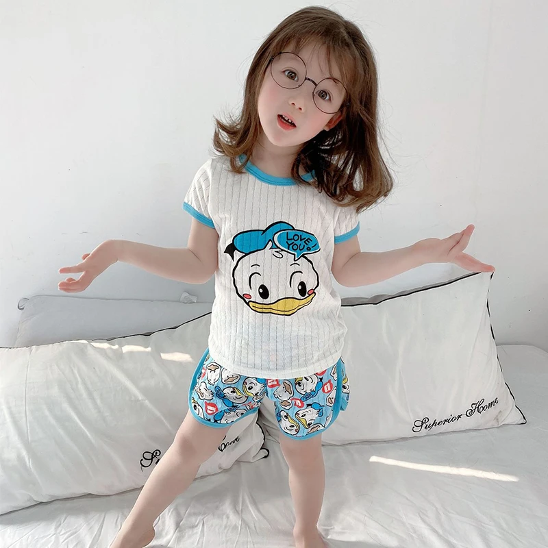Wholesale Kids girls Pajamas Custom Pajama Children Summer Cartoon Sleepwear Kids Baby Two Pieces Set Nightwear