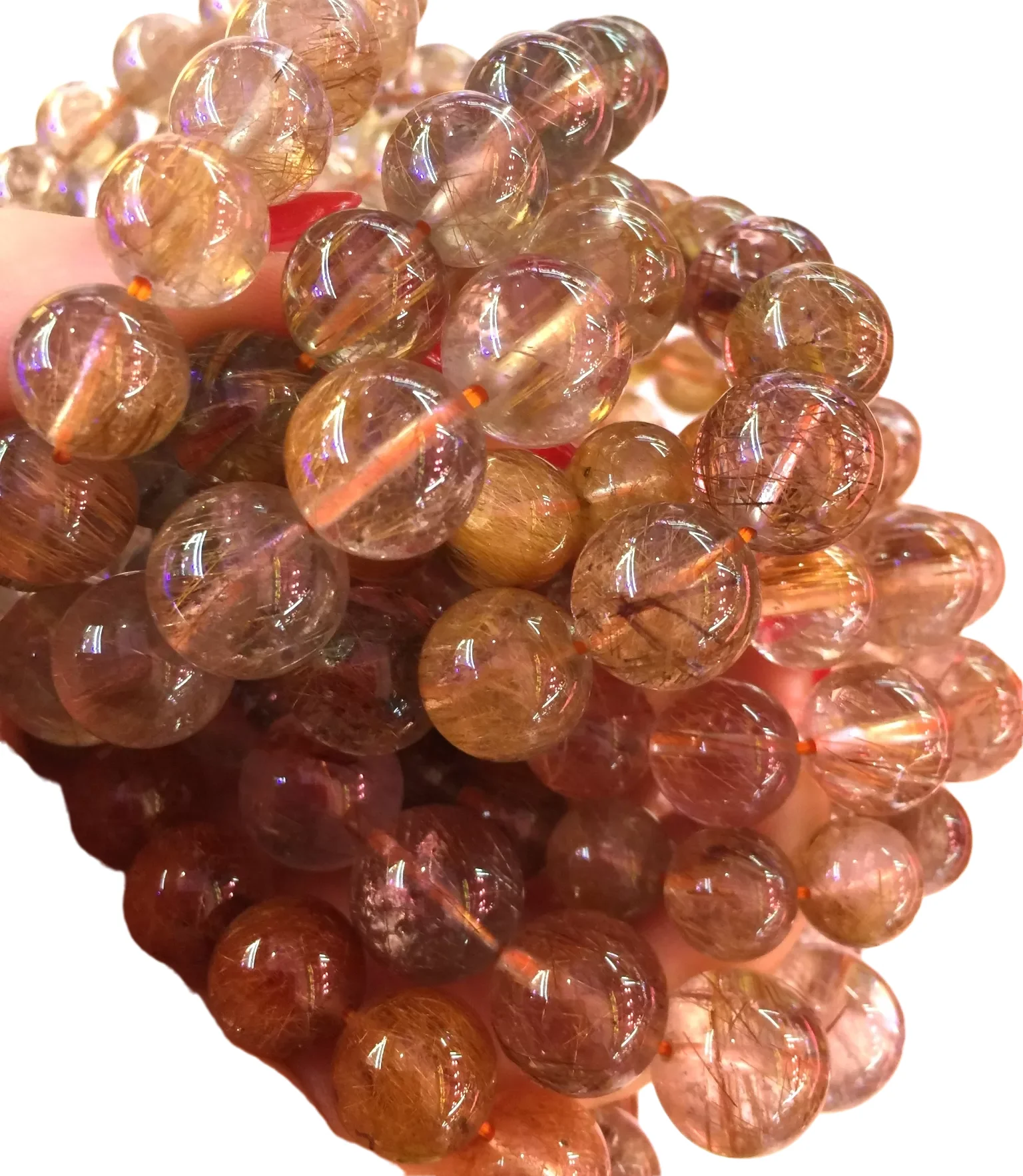 beads Copper Rutilated Quartz bracelet Round Natural Gemstone  Stone Beads