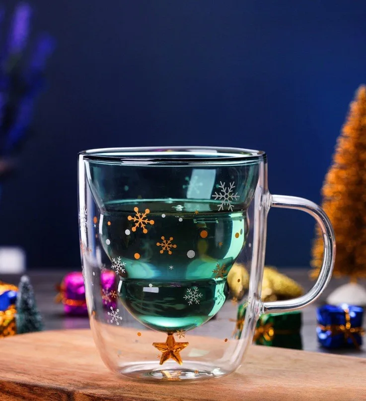 Simple Halloween Christmas Giveaways Handgrip Glass Tea Cup Cute Coffee Mug Gift Box Set For Girls