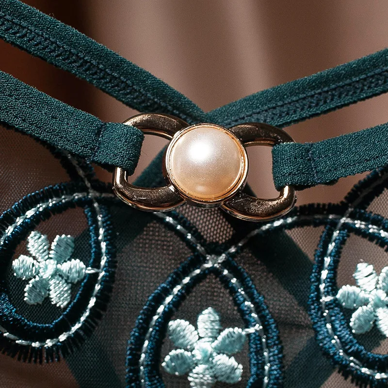 
Thongs And G String Transparent Mesh Embroidery Hollow Pearl Womens Thong Panties 