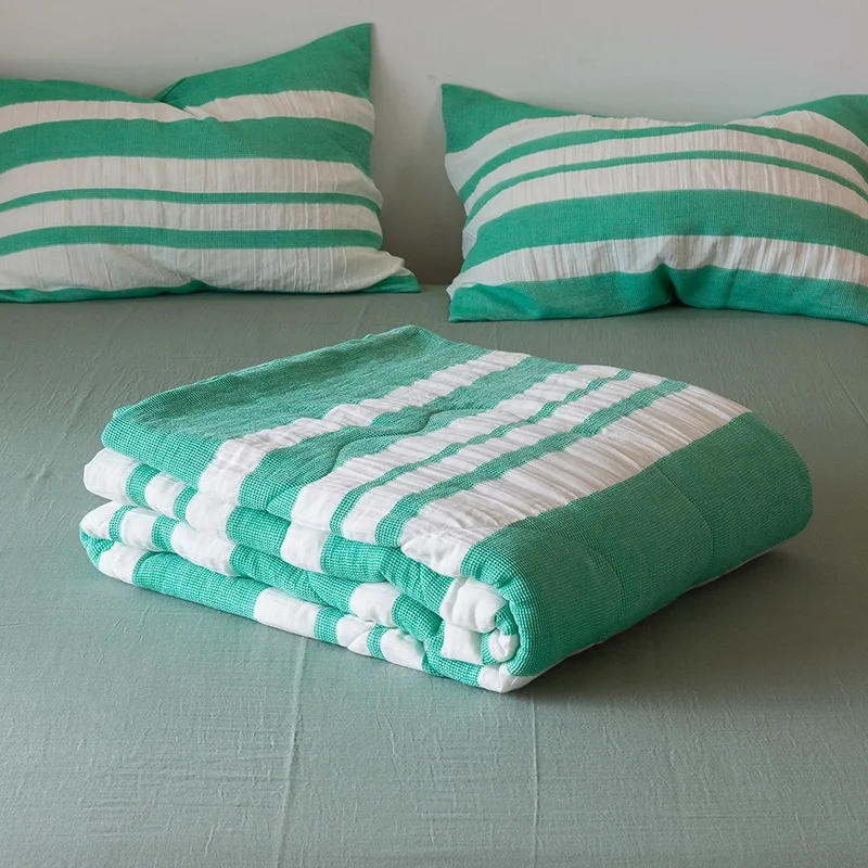 Quilted Cotton Muslin Blanket Yarn Dyed Striped Pattern-A Cotton Throw Blanket Soft Lightweighted Blanket Bed Sheet Pillowcases
