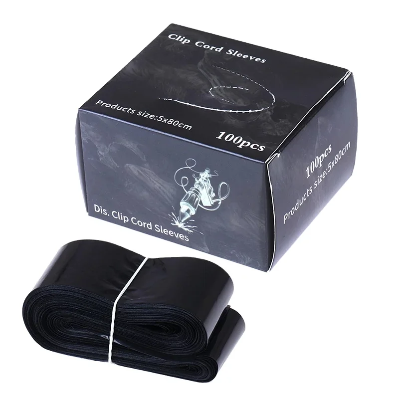 100/200Pcs Disposable Black Tattoo Clip Cord Sleeves Bags Supply clip cord Covers for Tattoo Machine Accessory