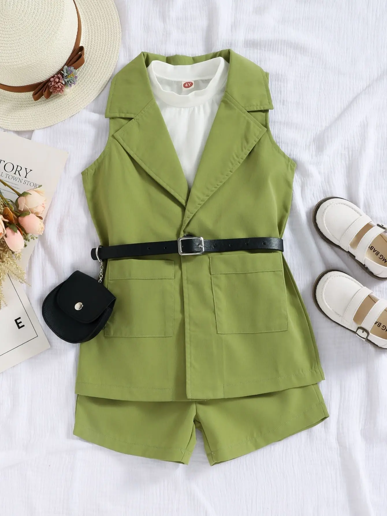 Hot selling summer 4 pieces set beautiful without clothes fashion for baby girls 7 years