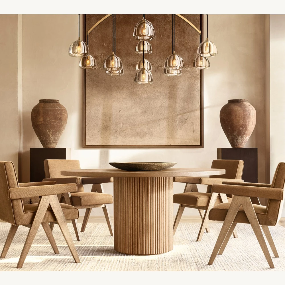 American solid wood dining room furniture round table dining chair set can be customized furniture factory direct sales