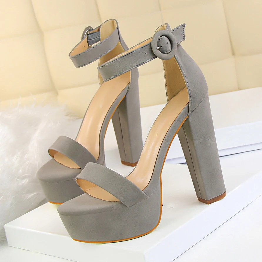 BUSY GIRL DS3007 Fashion Thick High-Heeled Suede Open Toe One Strap Sexy Shoes Women Platform Chunky Sandals
