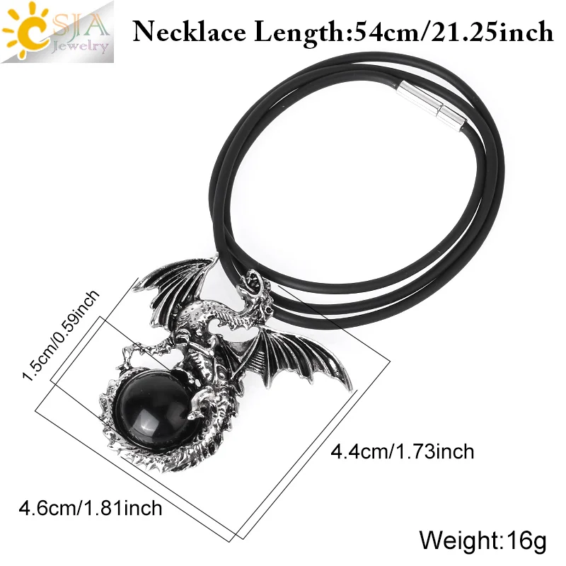 CSJA Vintage Jewelry Titanium Steel Dragon Wing Natural Healing Cabochon Stone Animal Pendant Necklace For Men Women H146