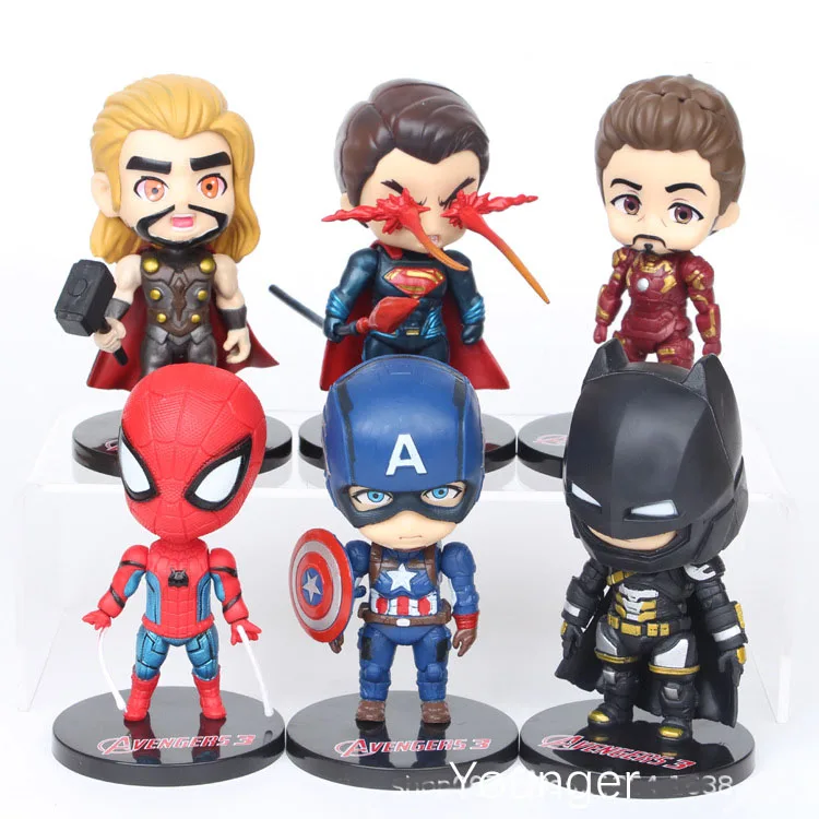 High quality super hero action figure toys Q version super-hero combination hand office model anime toys