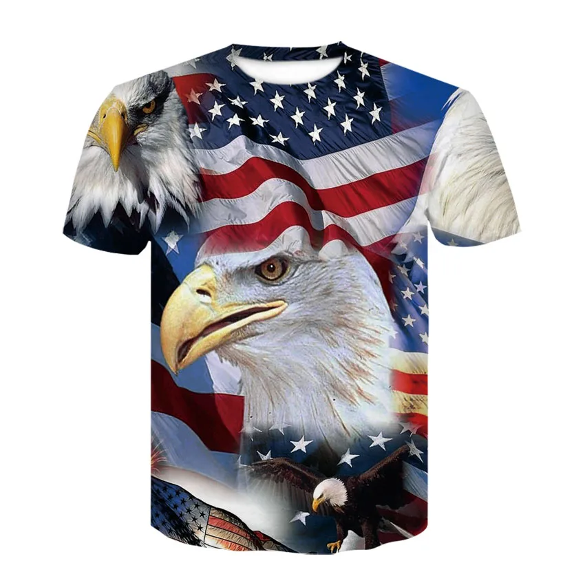 Wholesale Custom American Independence Day Eagle Men 3d Embossed Printing Tshirts