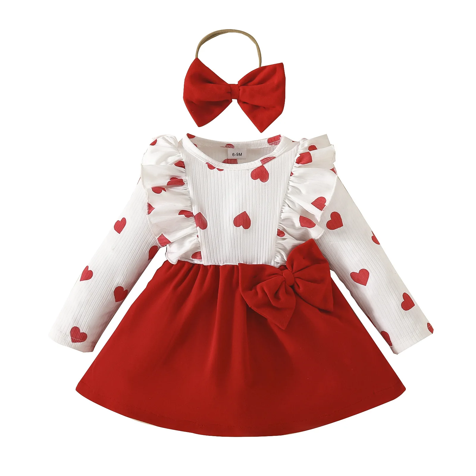 2024 European and American baby long sleeved dress toddler girls love bow dress for spring/autumn sweet baby dress baby clothes