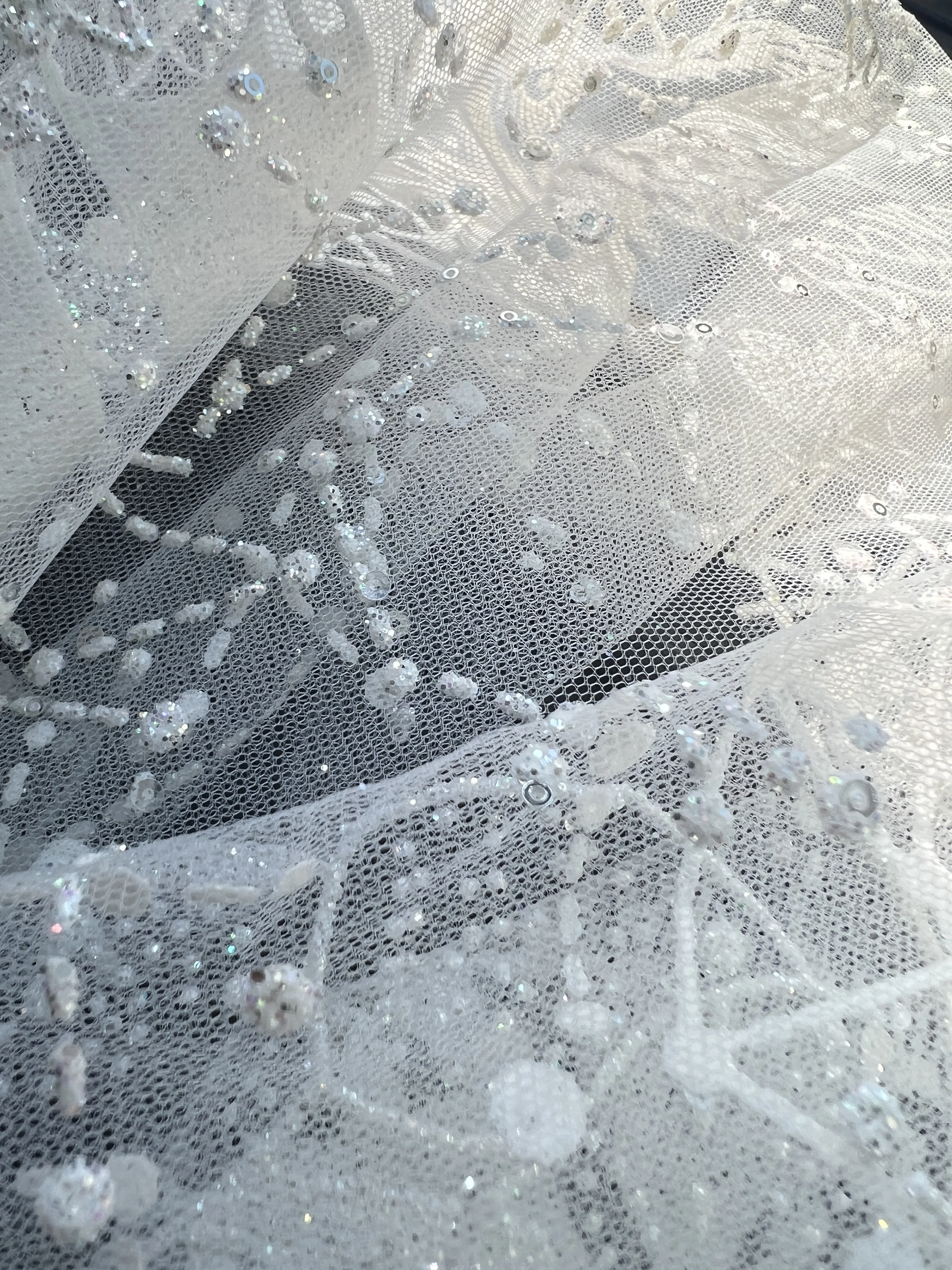 Elegant design ivory soft tulle embroidery beads lace fabric sequin for wedding dress Party dress silver glitter