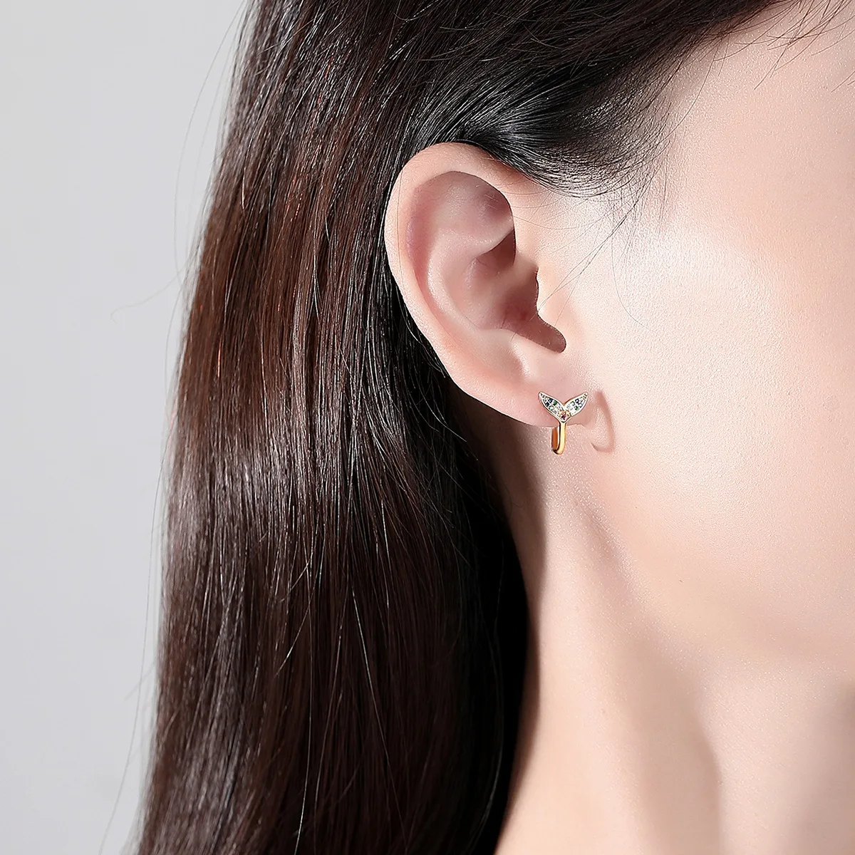 Daidan Zircon Earings Korea Small Dainty Mermaid Tail Colorful Hoop Sterling Silver Hoops Earrings