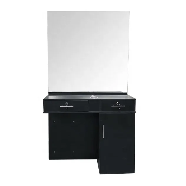 Professional modern design spa beauty barbershop hair salon furniture double sides mirror styling station with big cabinet