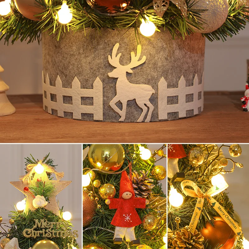 60cm PVC Gold Series Mini set Table Christmas Tree Small Desk Xmas Tree Party Ornament Tree For Home Office Christmas Decoration