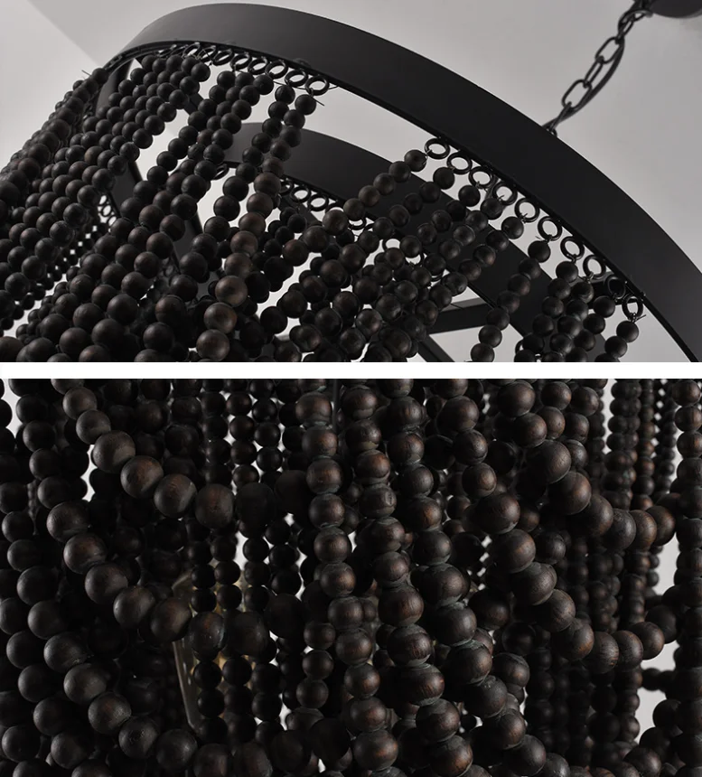 American  countryside BOHEMIA Retro Wood Art Wooden Bead Design Nordic Ceiling Lighting Chandelier For Living Room