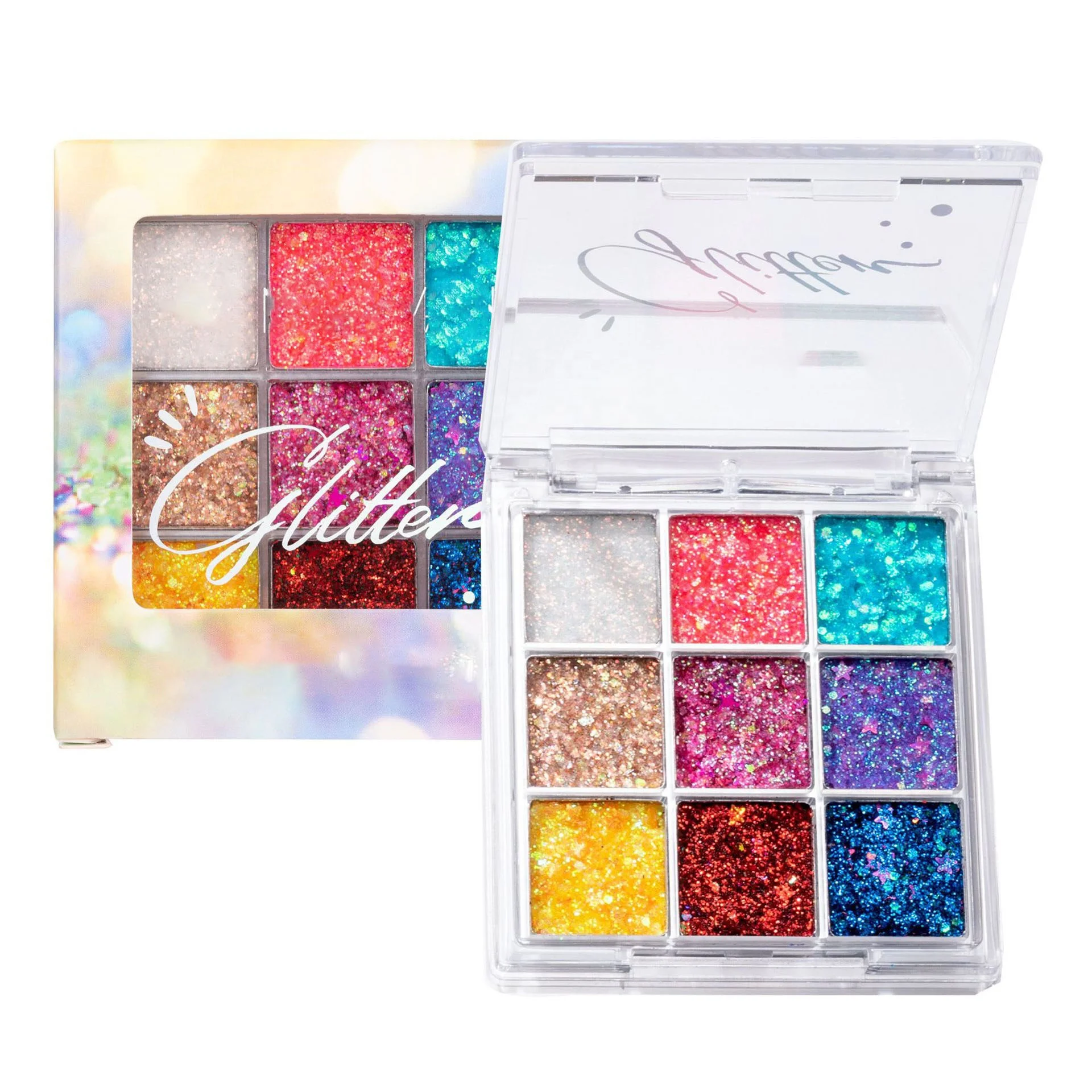 9 color sequins glitter metallic eyeshadow sparkling diamond high pigment private label logo chameleon eye shadow palette